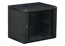 GABINETE DE PARED AGILER 9U, 19" 600 X 550, PUERTA FRONTAL CON CRISTAL TEMPLADO CON CERRADURA, BLACK, PANELES LATERALES ABIERTOS, NO ABANICO.
