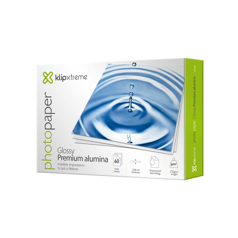 Papel glossy Klip Xtreme premium photo alumina, 4X6 a prueba de agua 60 pack 235GM, AP100KLX11