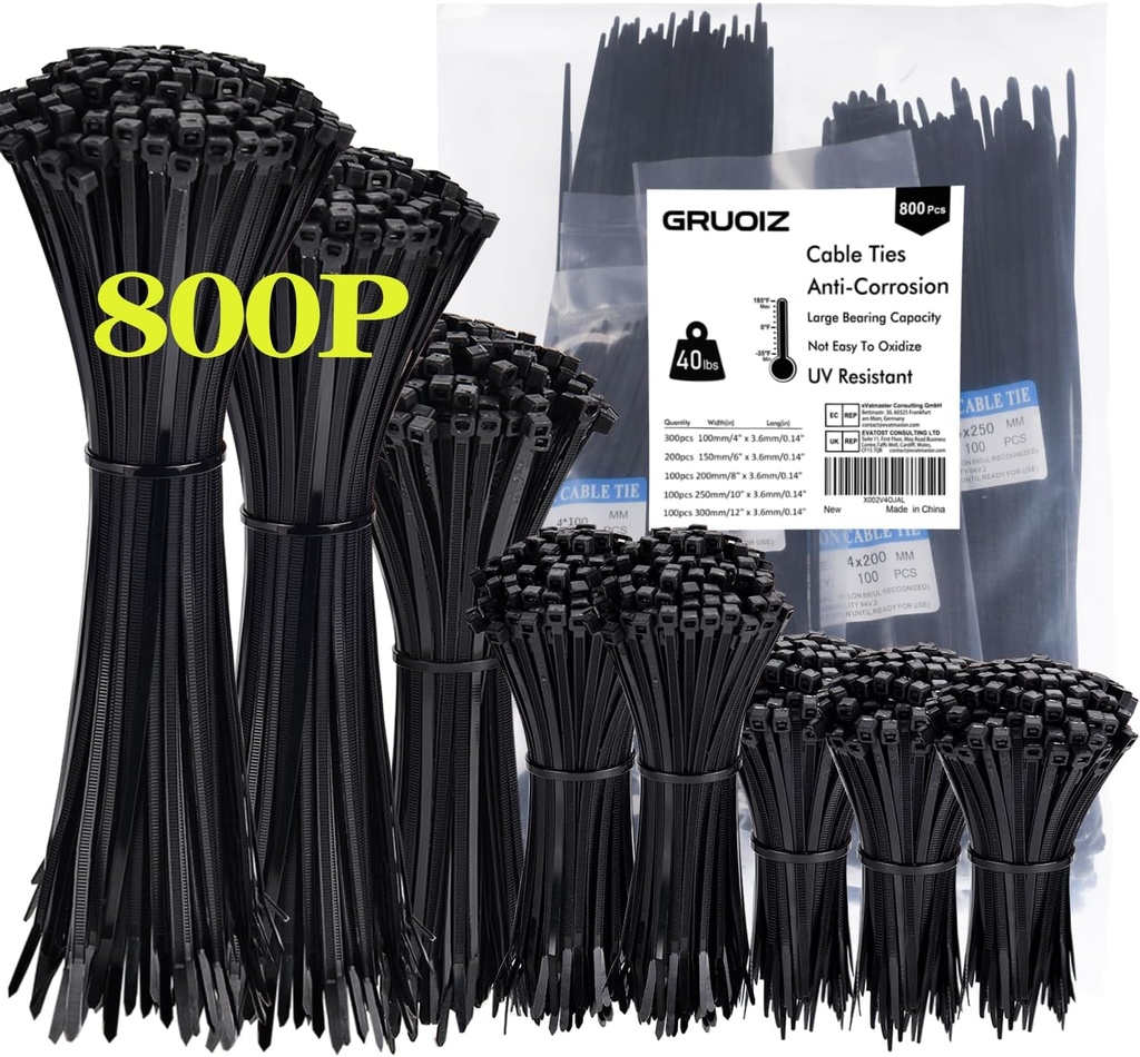 Tie raps de 4" negro (1000 pack) (B0CSP3DSF4)
