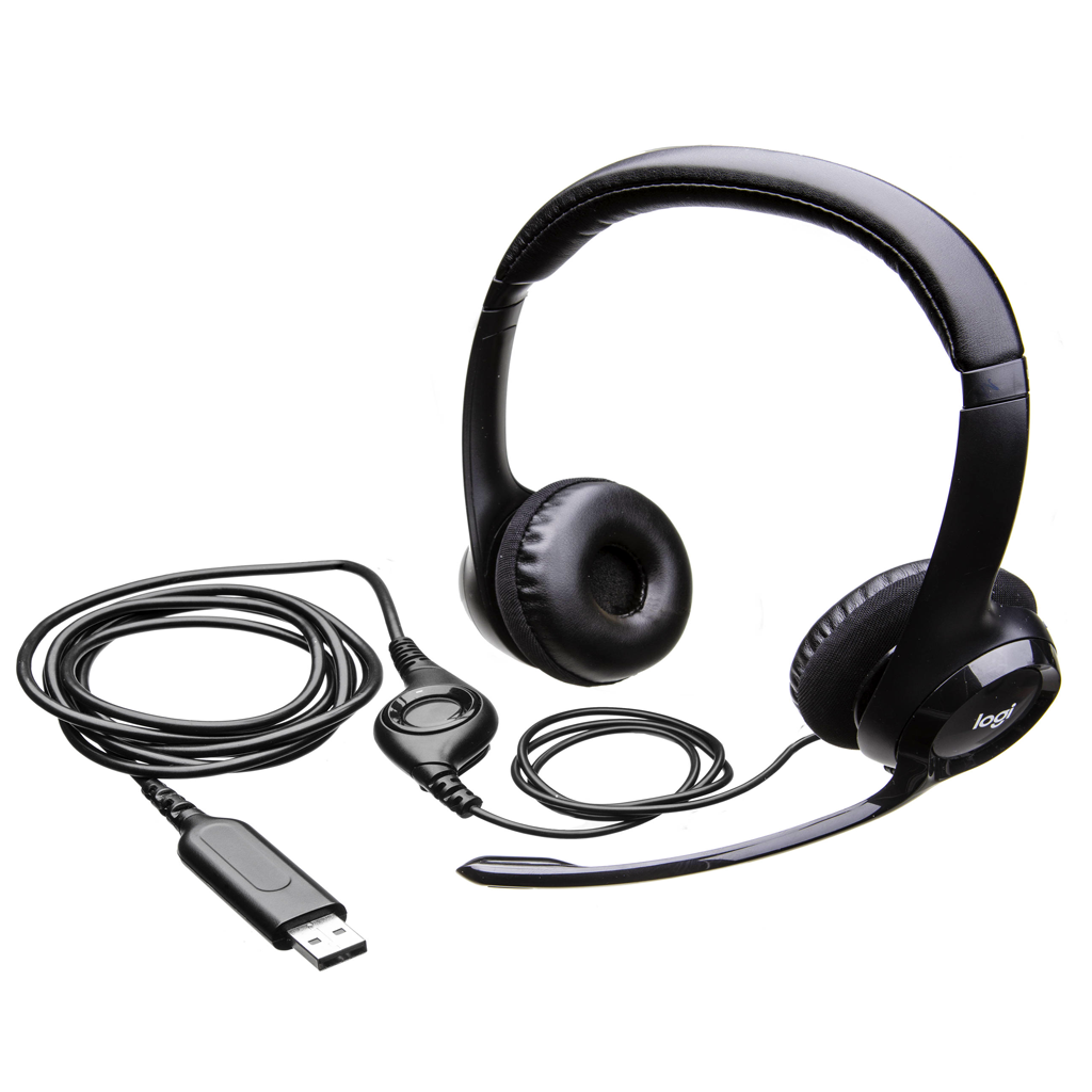 Audífono con microfono Logitech H390 PC negro, internet clear chat confort usb, con noise