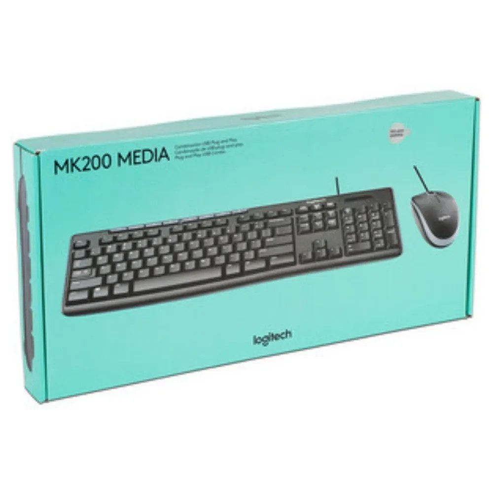 Teclado mouse Logitech MK200, media combo, interfaz usb, negro, con cable