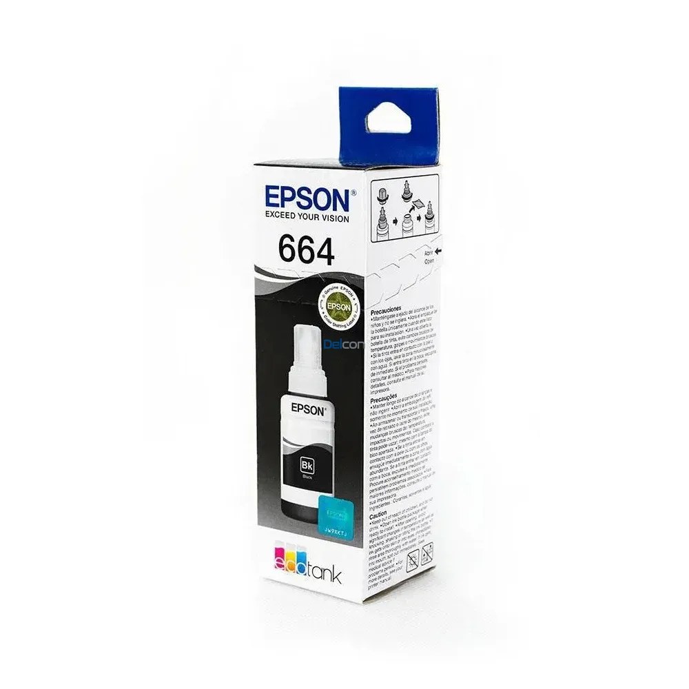 Botella de tinta Epson 664 negro para impresoral 120, L310, L380, L395, L495, L575, L606
