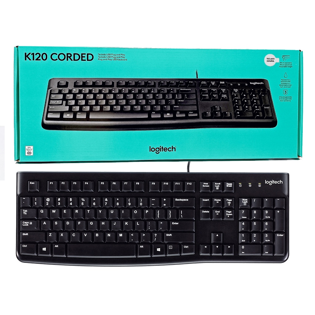 Teclado Logitech K120 USB español, plug and play, certificado de carbono neutral