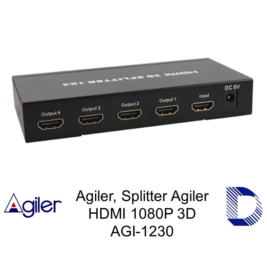 Splitter HDMI 1X4 Agiler, suporta todos formatos HD incluyendo 720P, 1080I, 1080P, 3D and