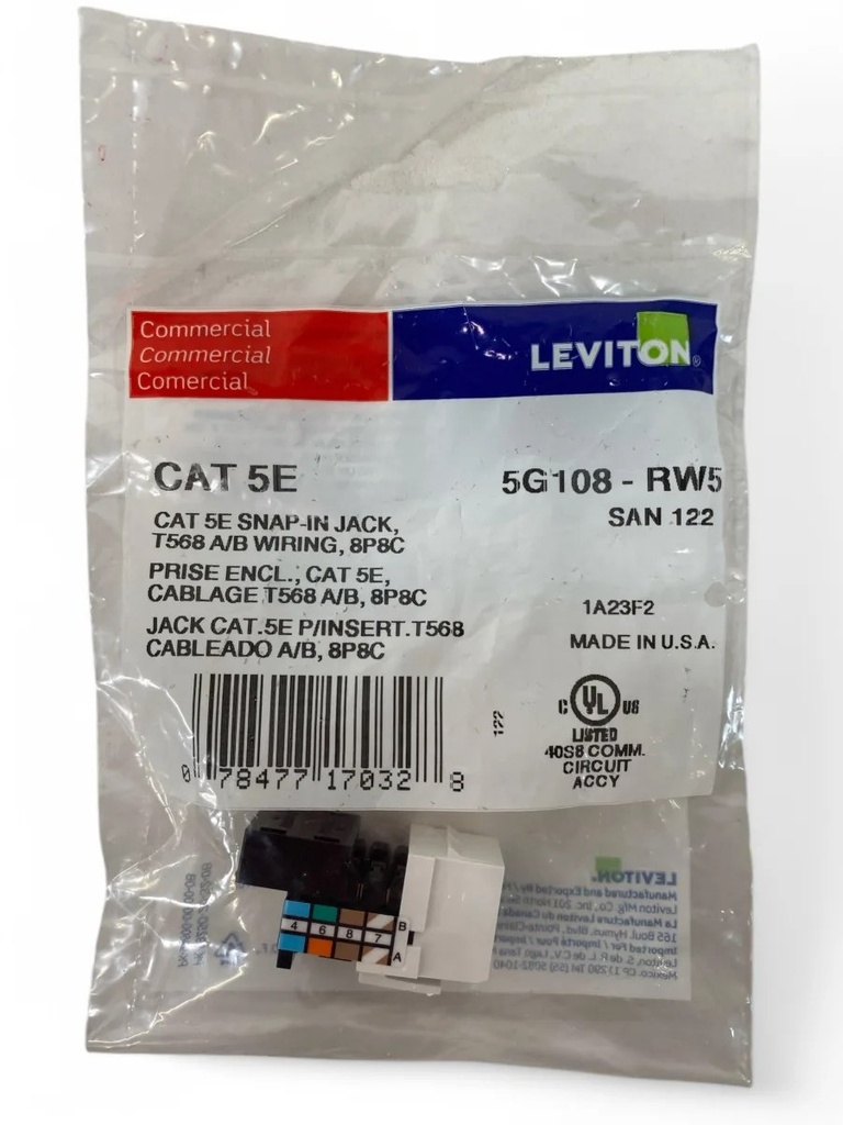 Jack RJ-45 leviton, cat 5E, blanco