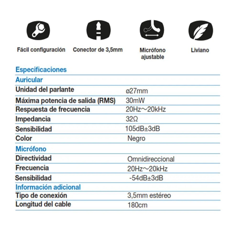 Audífono con microfono Xtech, 3.5MM (MM221XTK02)