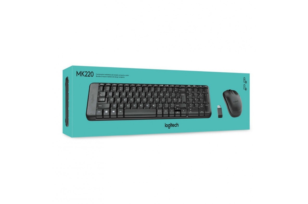 Teclado mouse Logitech MK220 USB wireless receiver 2.4GHZ wireless, español negro