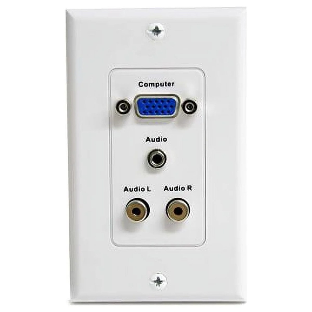 Jack wall faceplate vga, 1 entrada 3.5MM audio,rca, blanco