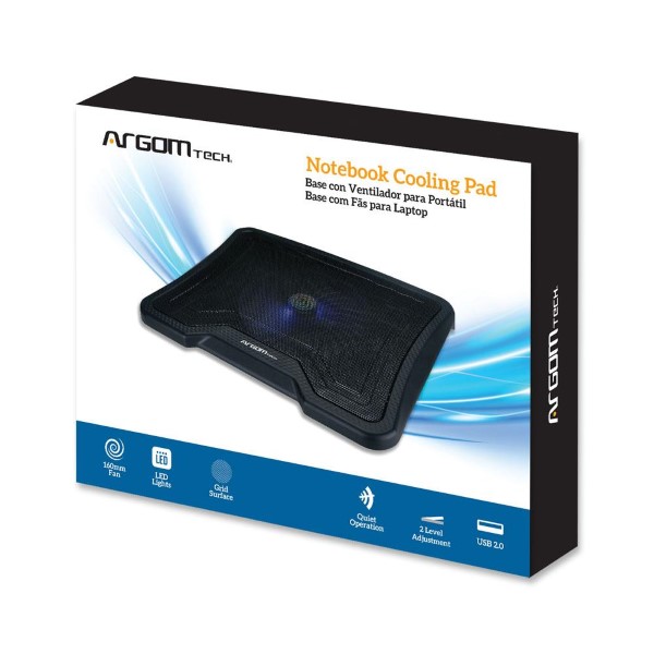 Cooling pad Argom, para notebook con 1 abanico 16CM, luz azul