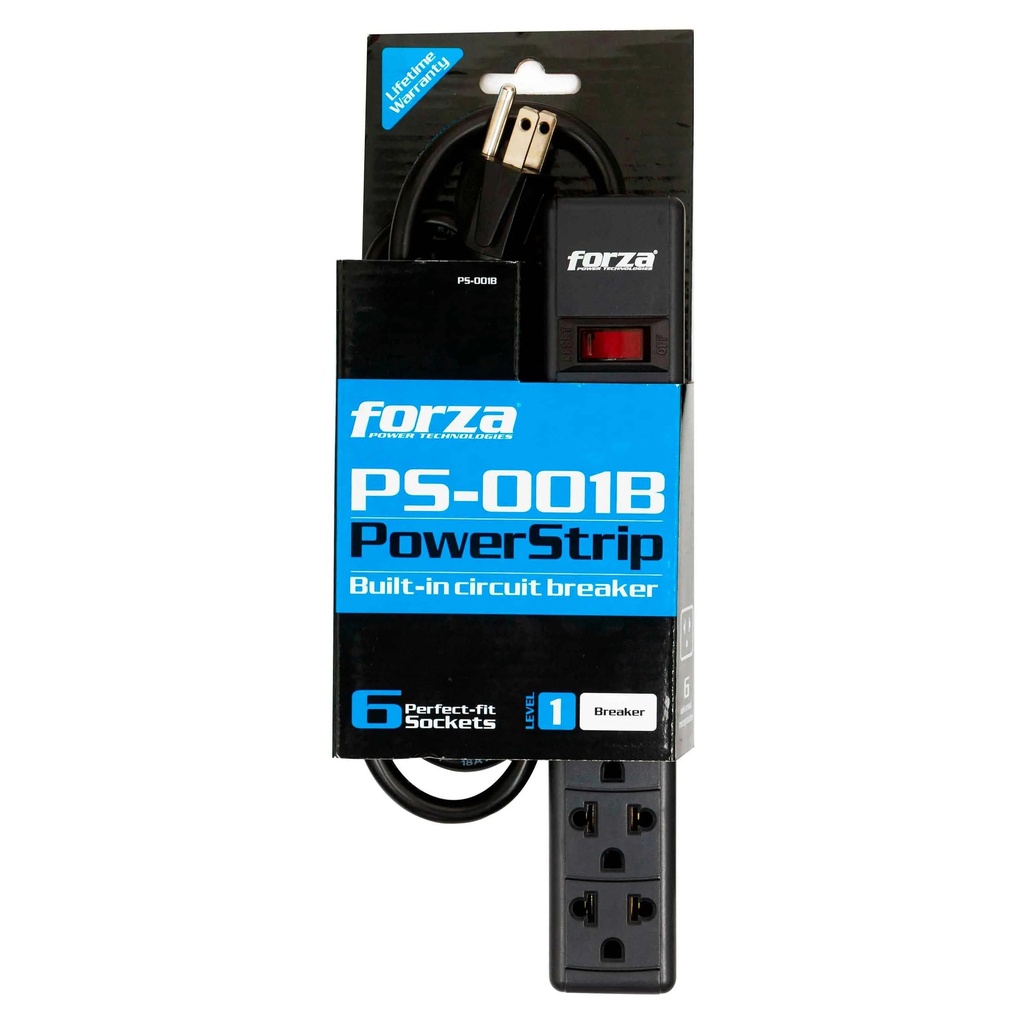 Protector regleta forza, 6 salidas 110V/15A/2220W, breaker, interruptor iluminado