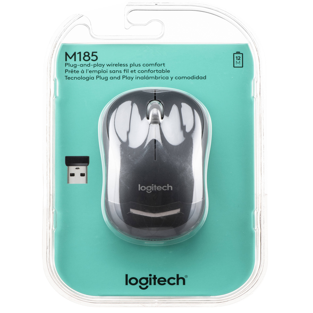 Mouse Logitech M185 inalámbrico mini óptico negro USB nano receiver