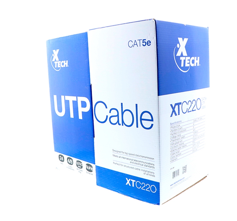 Rollo de cable UTP Xtech, cat-5E, 1000 pies, 24 awg, aleacion cobre y aluminio, chaqueta