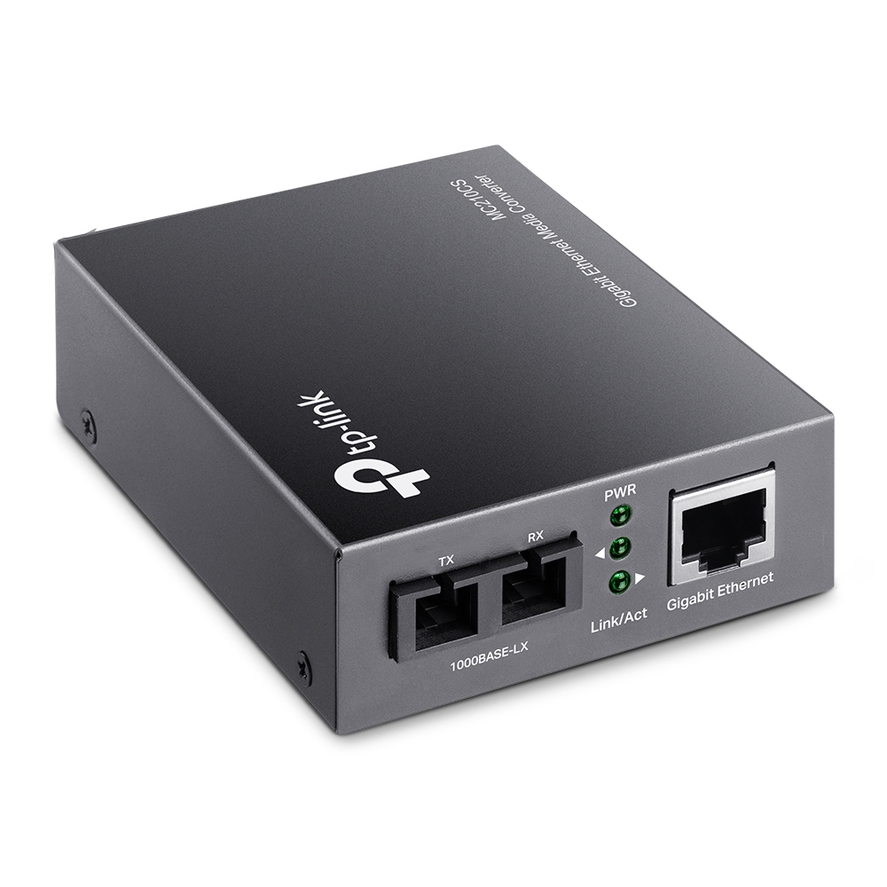 Convertidor de medios TP-Link MC210CS, monomodo, puerto gigabit RJ45 a fibra óptica SC