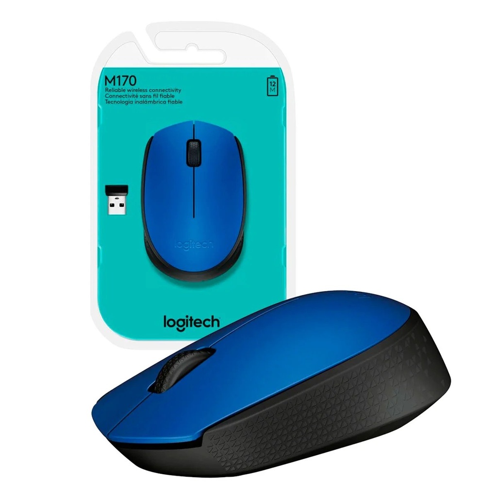 Mouse Logitech M170 inalámbrico optico, receptor usb, azul