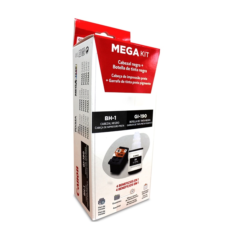 Kit cabezal Canon tinta negra (BH1) + botella de tinta negra (gi-190) para impresoras Canon