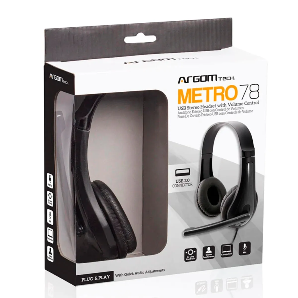 Audífono Argom metro 78, usb, estéreo, longitud del cable: 2,2M (7,2 pies) con microfono