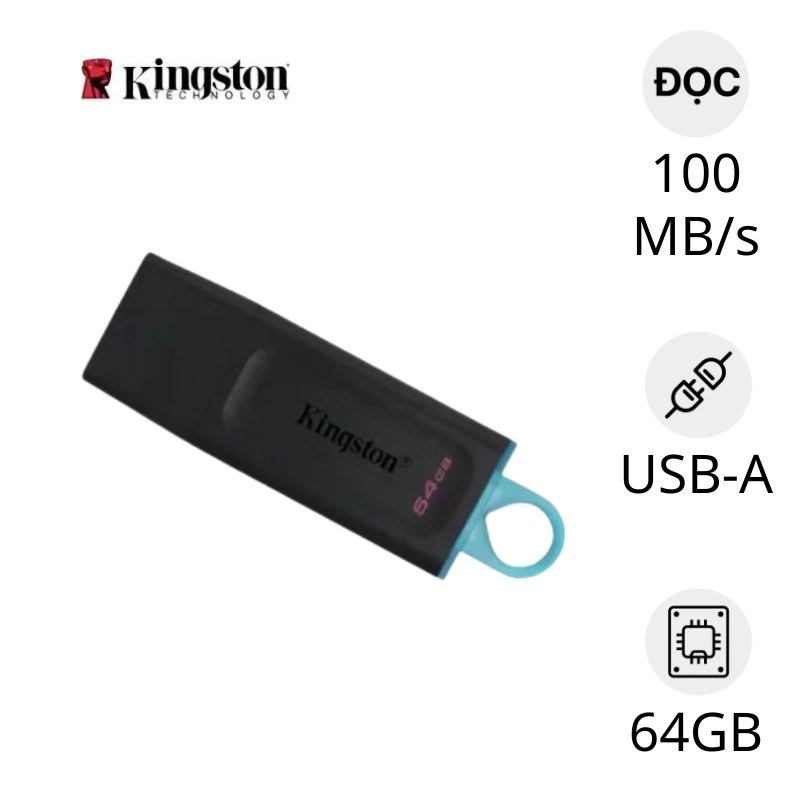 Memoria USB 64GB Kingston, 3.2 data traveler exodia (negro + azul)