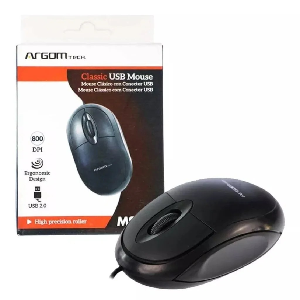 Mouse Argom usb, diseño ergonómico, resolución 800 dpi, plug & play, ahorro de espacio