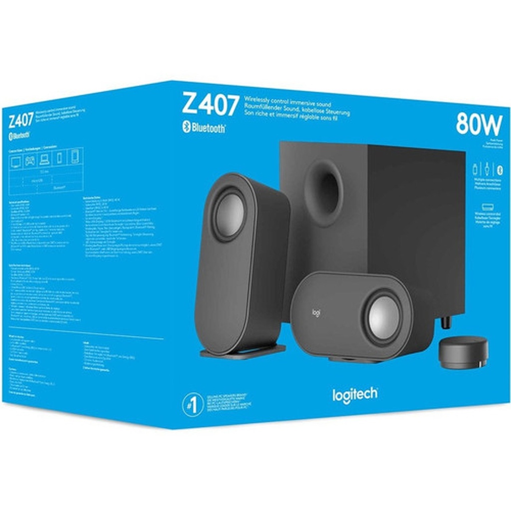 Bocina Logitech Z407 BT bluetooh 2.1 channel 80 watts, 40W RMS, speaker system con