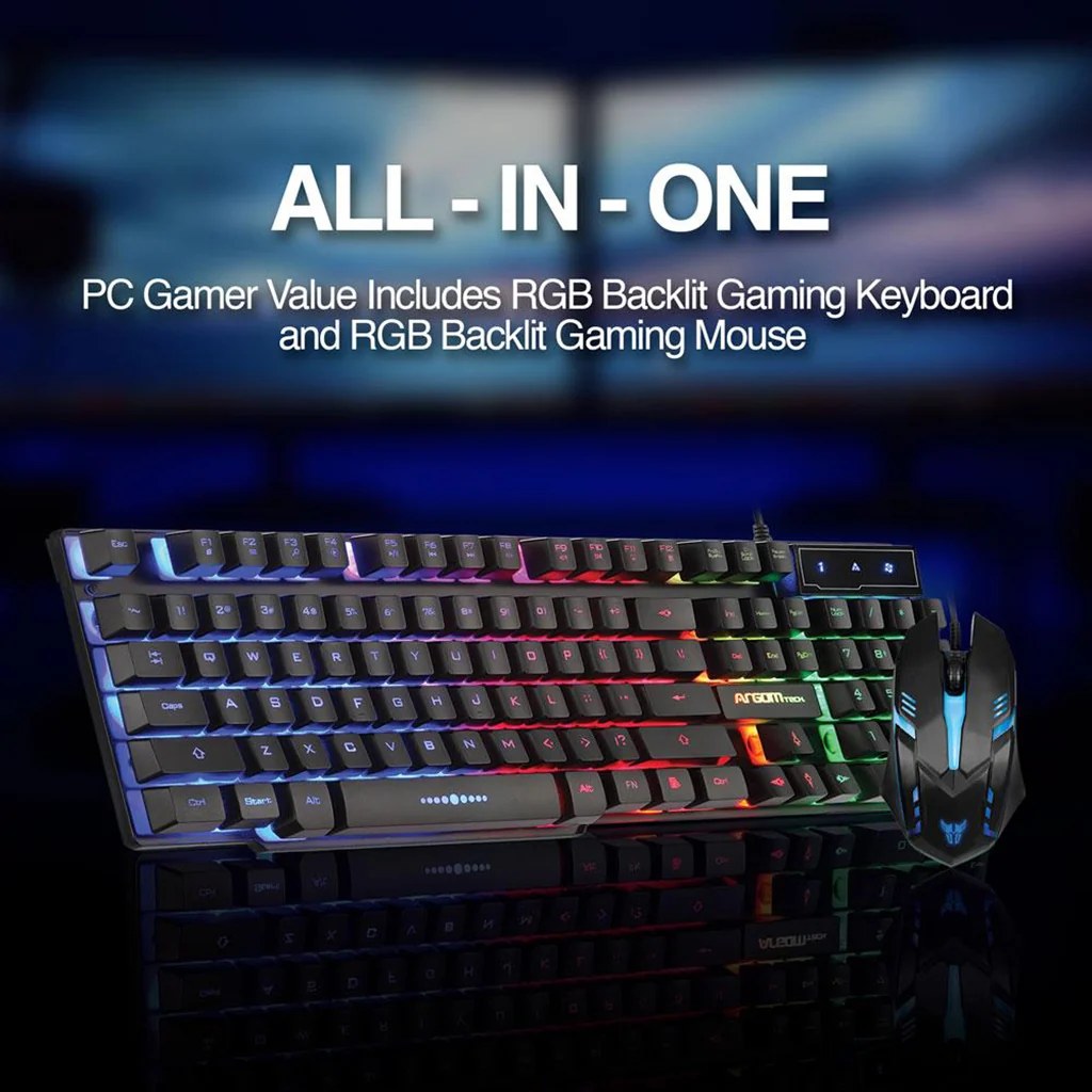 Teclado mouse combo Argom combat gaming (KB51), RGB, USB mouse (800DPI), backlight, ingles