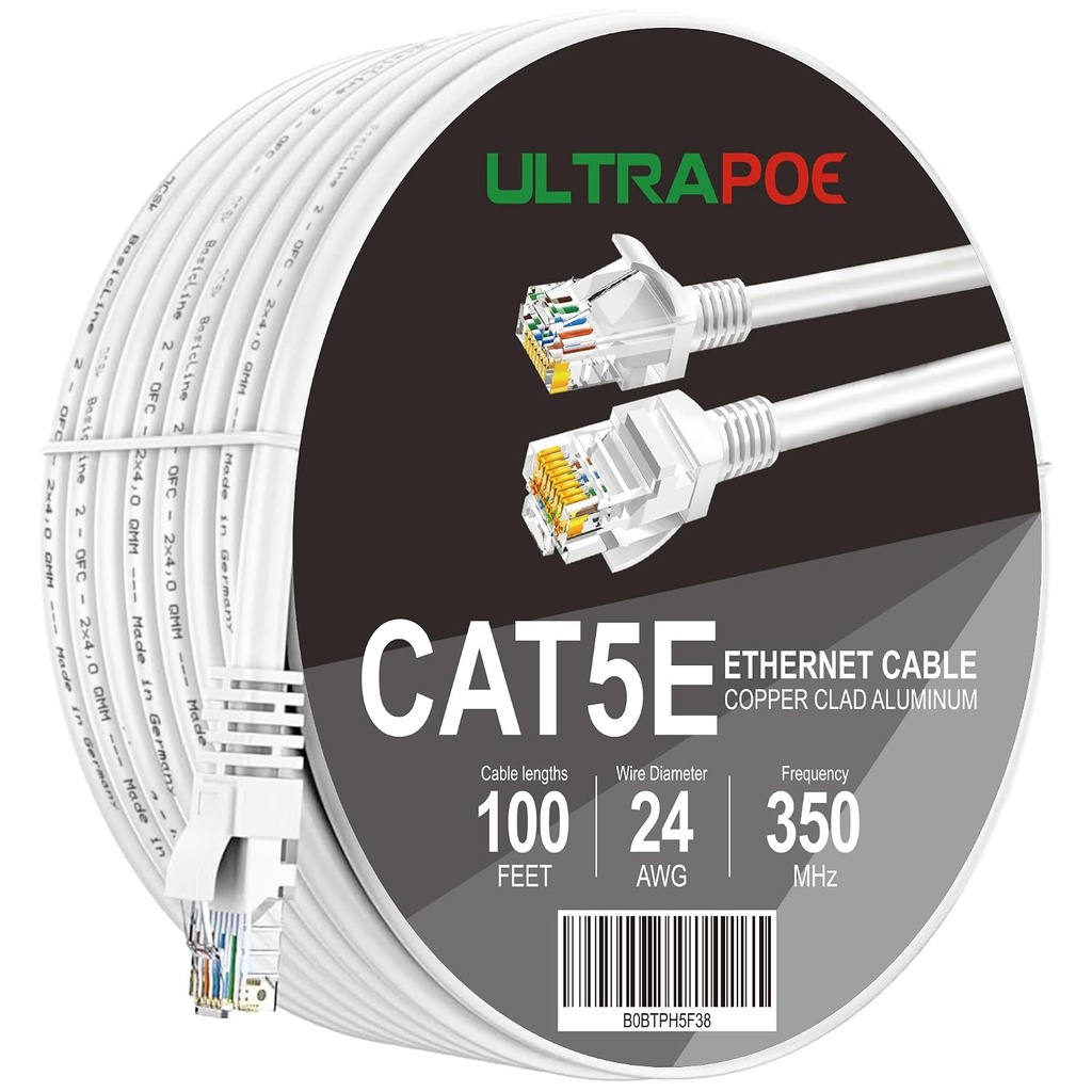 Rollo de cable UTP click-cam CAT5 1,000 pies, 99% cobre, negro, exterior
