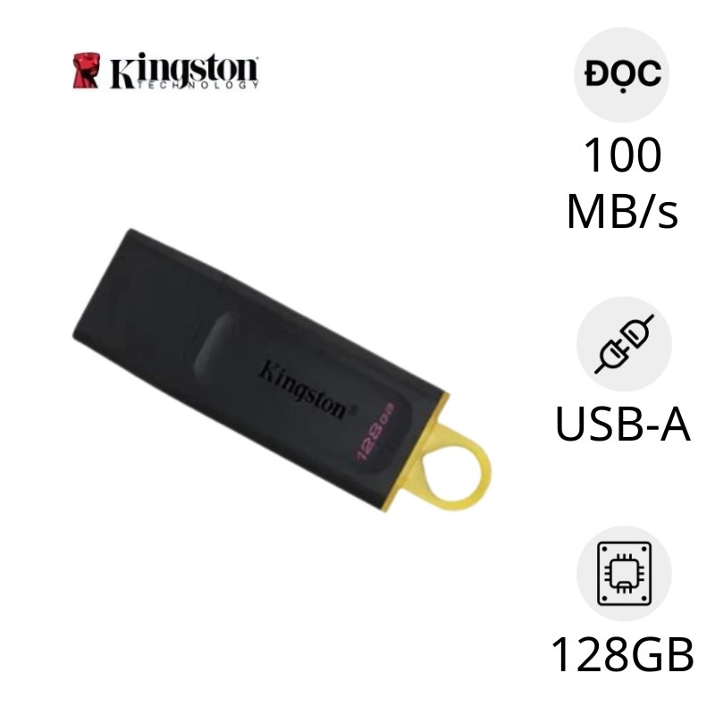 Memoria USB 128GB Kingston, 3.2 data traveler exodia (negro + amarillo)