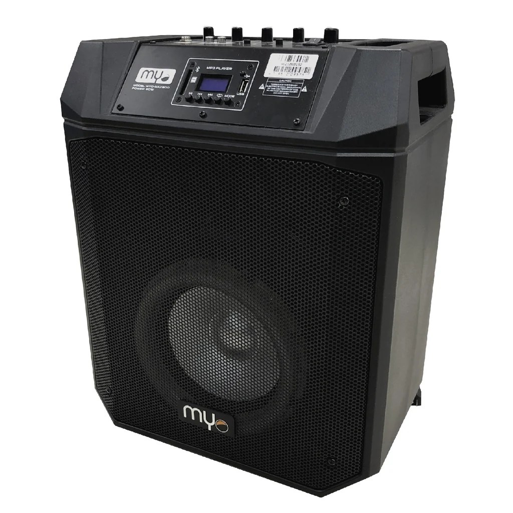 Bocina Myo 8" portátil con bateria, microfono wireless uhf, con subwoofer, lector SD, BT