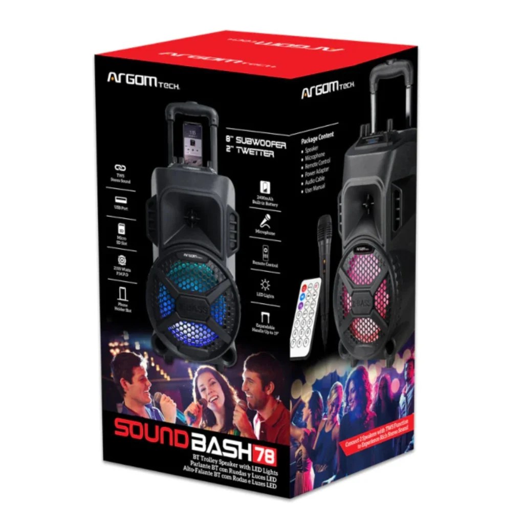 Bocina Argom, soundbash 78, 2100W p.m.p.o, TWS wireless BT speaker, 1/4 "entrada de