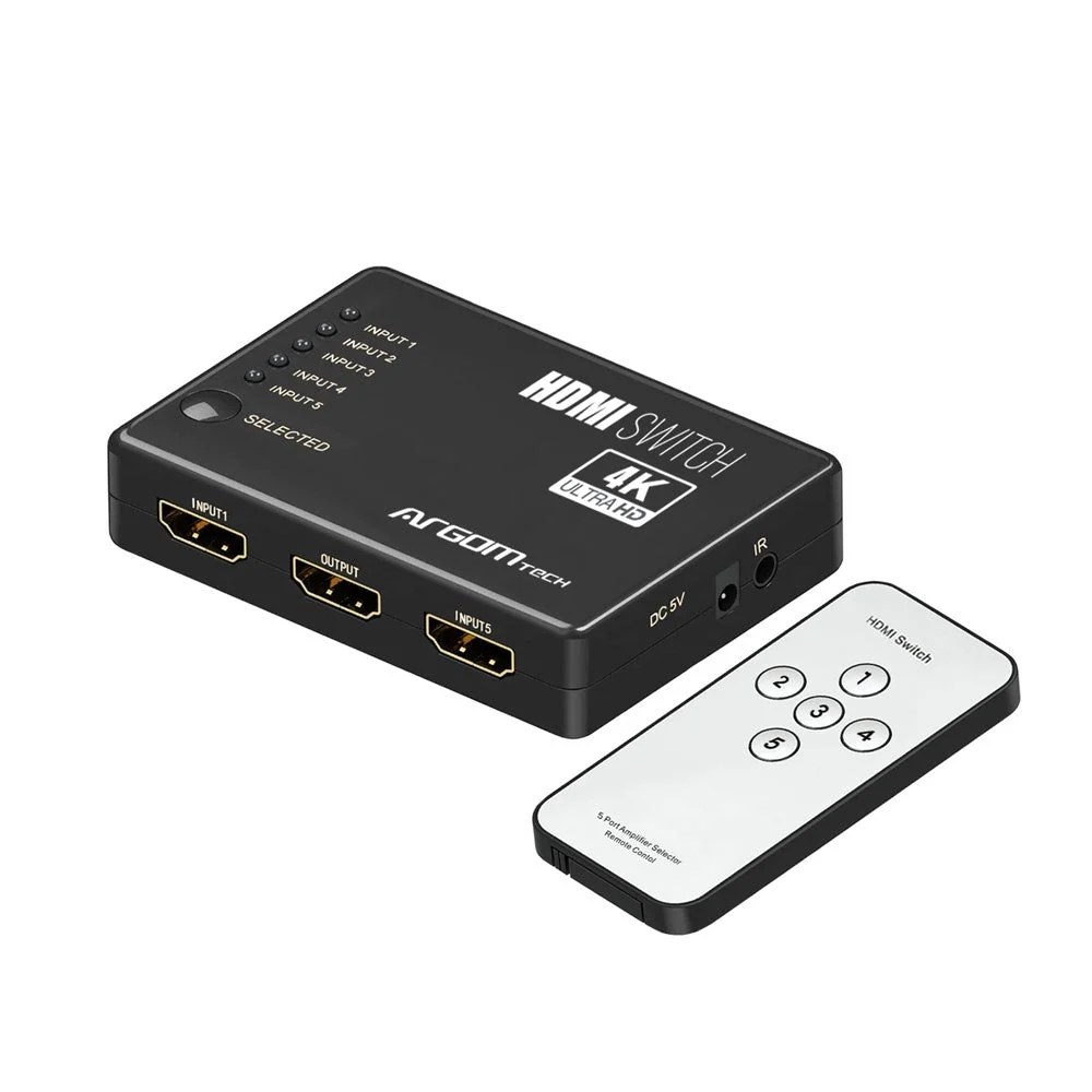Switch Argom HDMI 5 puertos 4K ultra HD, resolución máxima 3840X2160P a 60HZ, 5 entradas y