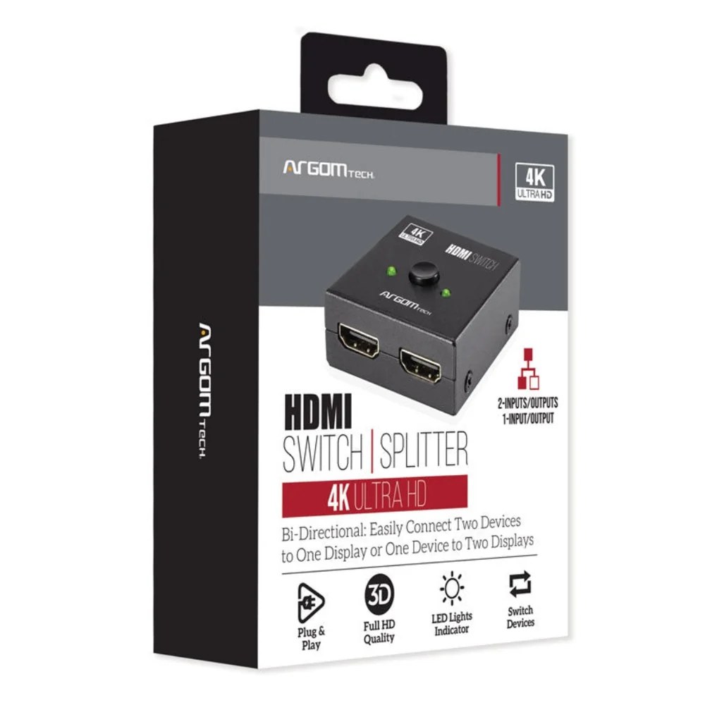 Splitter Argom HDMI 2-in-1 bi-directional, 2 puertos de entrada y 1 salida o viceversa
