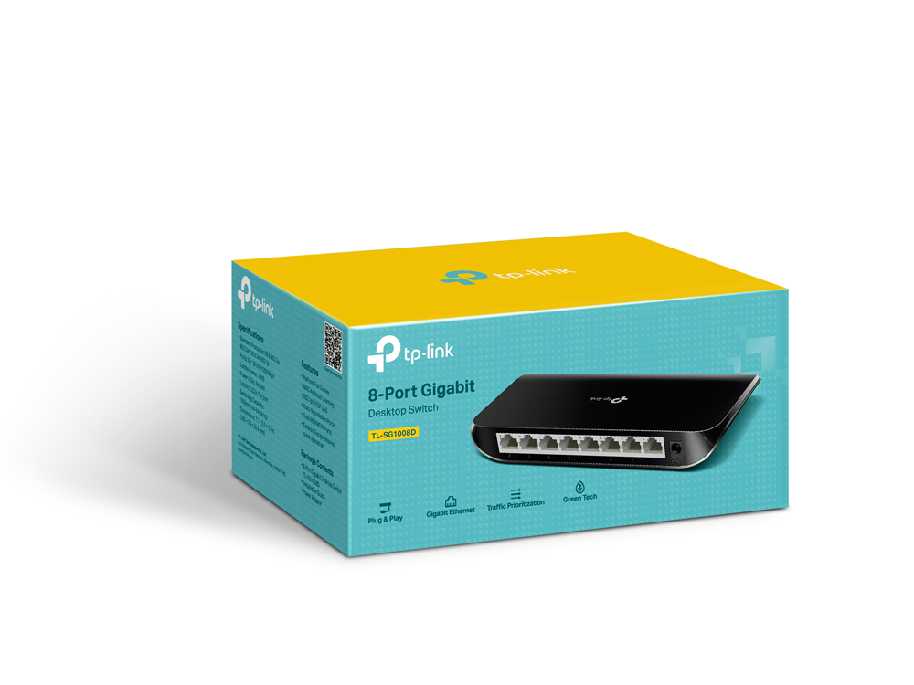 Switch 8 puertos TP-Link TL-SG1008D, no administrable/rack, 8 puertos gigabit ethernet