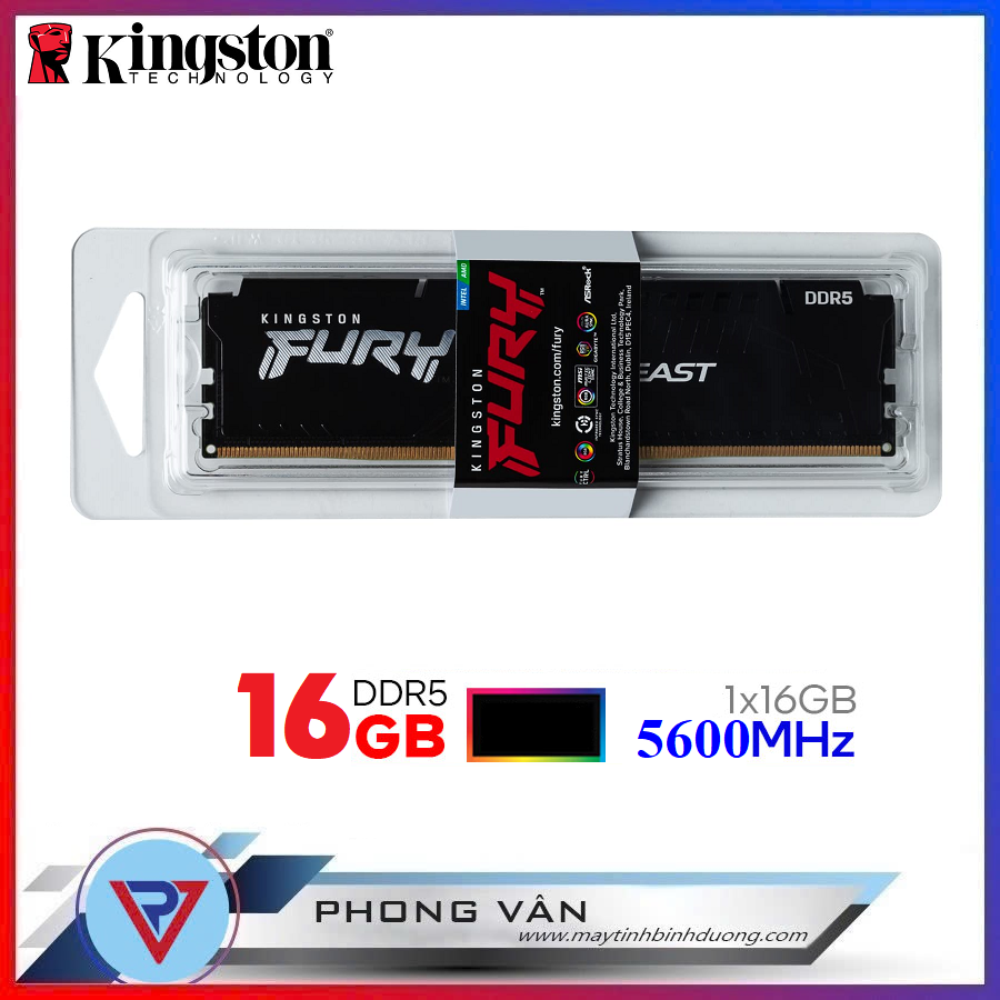 Memoria 16GB (1RX16GB) Kingston, p/desktop, 5600MT/s DDR5 CL40 dimm fury beast black XMP