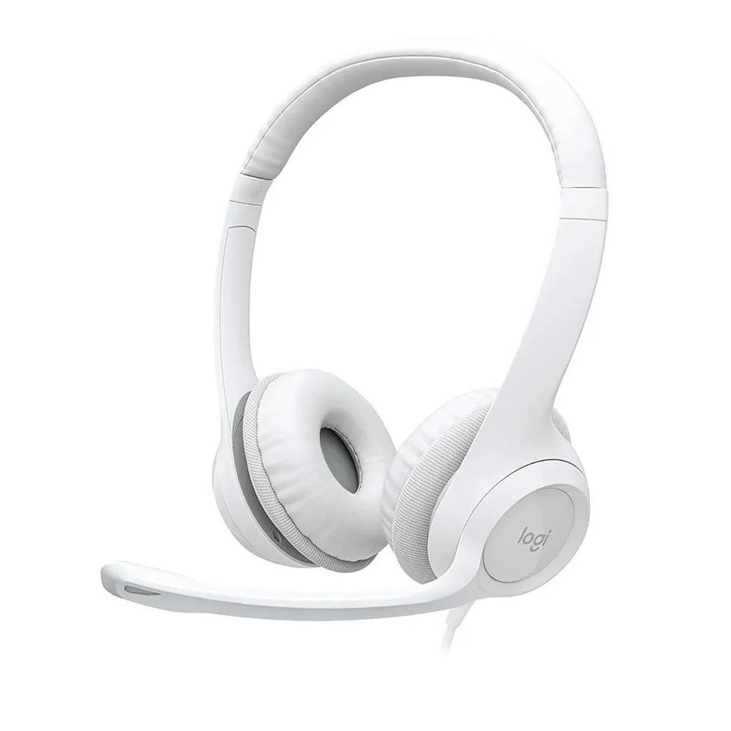 Audífono con microfono Logitech H390 PC blanco, internet clear chat confort usb, con noise