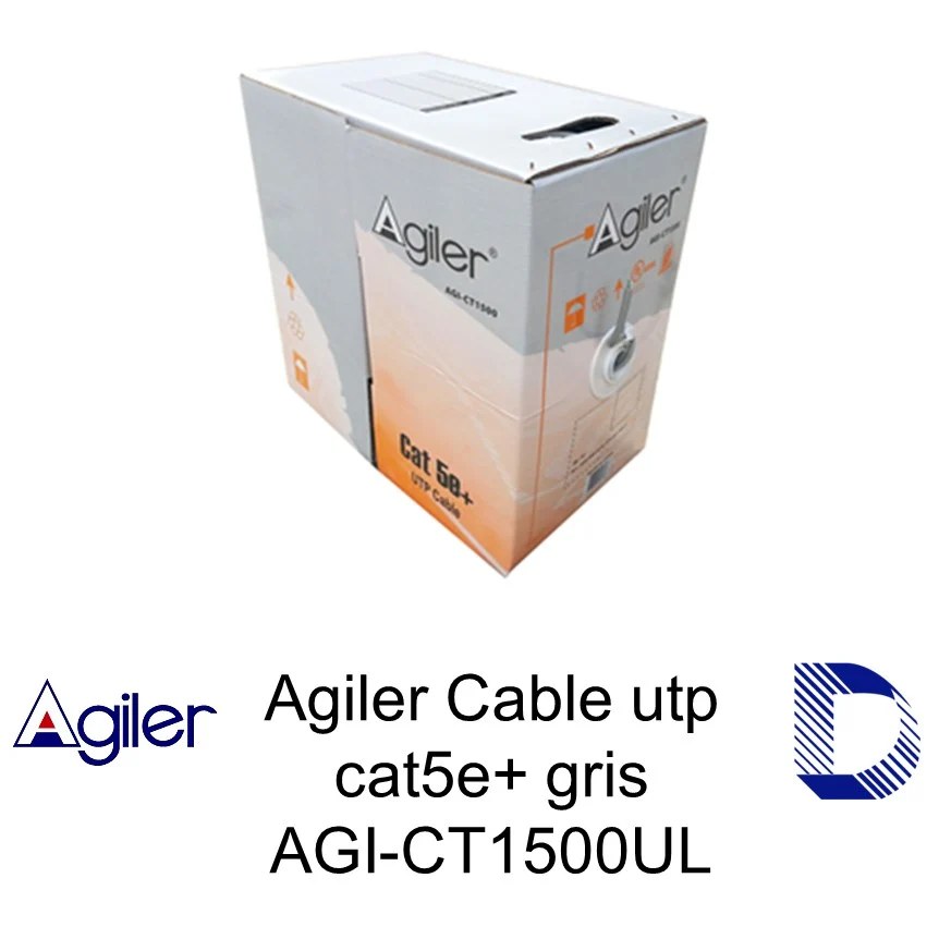 Rollo de cable UTP Agiler, 1000 pies, cat-5E, cca, certificado, 24 AWG/4P azul