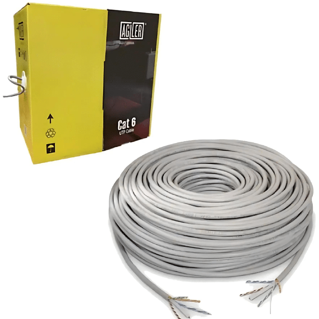 Rollo de cable UTP Agiler, CAT6, 1000 pies, 23 awg, aleacion cobre y aluminio, 4 pares, gris
