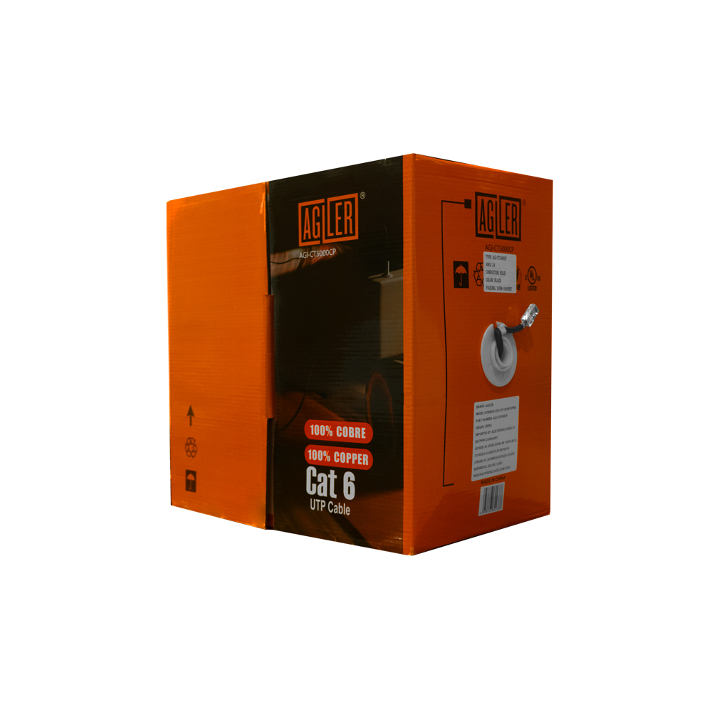 Rollo de cable UTP Agiler CAT6, 1000 pies, 24 awg, 100% cobre, fluke test pass, 4 pares