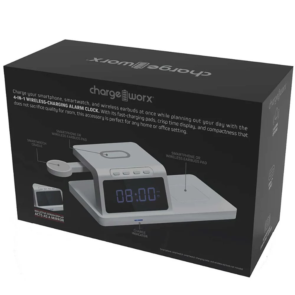Cargador reloj alarma inteligente inalámbrico Chargeworx carga multiple 3 en 1 para