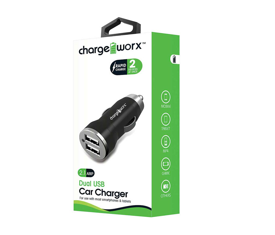 Cargador para carro Chargeworx 6 en 1 (2.4AMP), 3 puertos 12V cigarrillos (60W), 3 USB(2-a