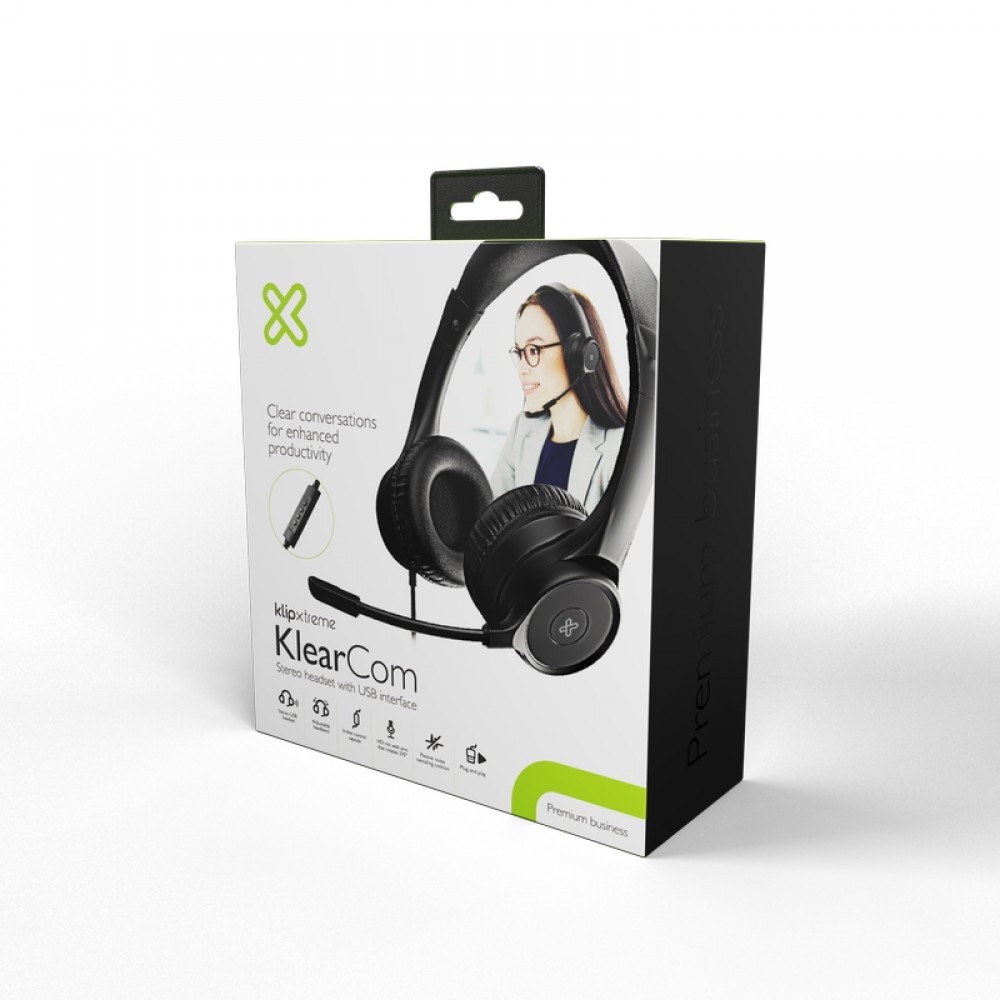 Audífono con microfono Klip Xtreme klearcom usb, estereo, control de volumen (KCH-510)