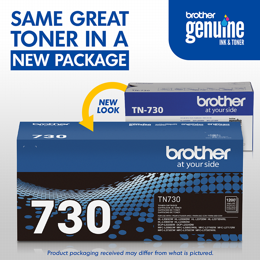 Tóner Brother negro TN730, 1,200 paginas, para impresora MFCL2710DW, DCPL2550DW, HLL2350DW