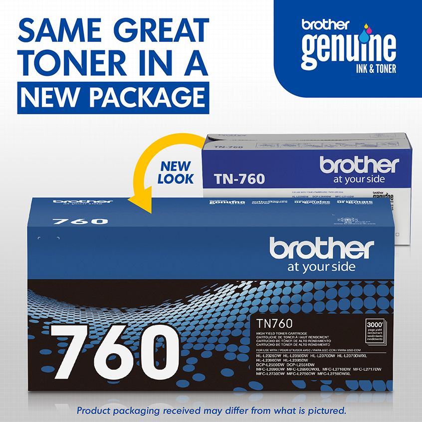 Tóner Brother negro TN760, 3,000 paginas, para impresora MFCL2710DW, DCPL2550DW, HLL2350DW