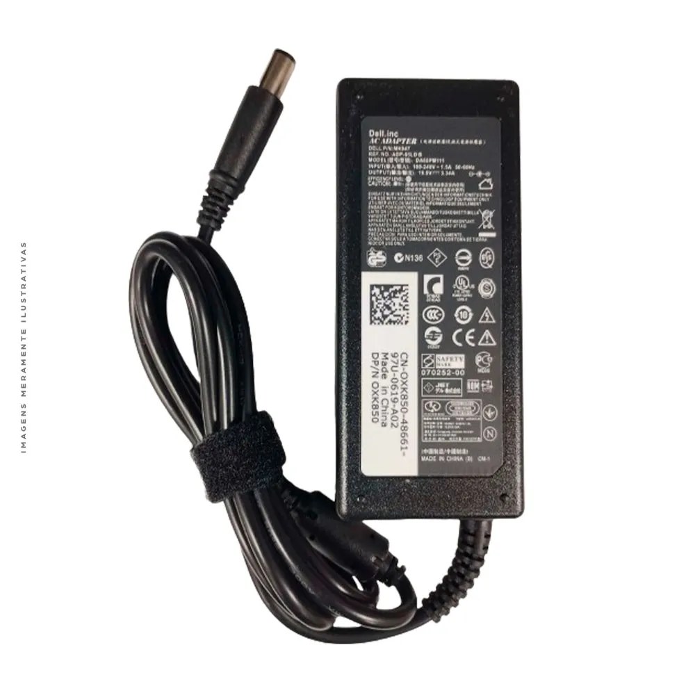 Cargador fuente para laptop Dell, plug fino 19V 3.34A 65W