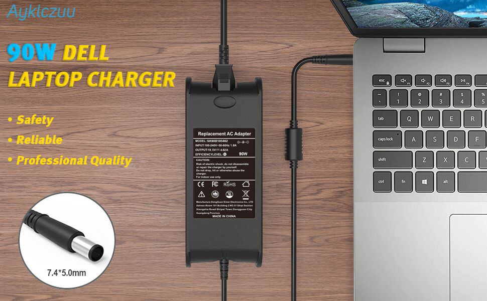 Cargador fuente para laptop Dell, plug ancho 19V 4.62A 90W
