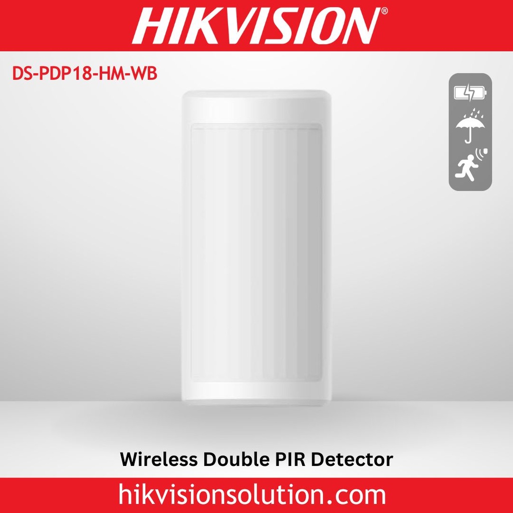 Detector pir doble inalámbrico Hikvision para exterior, inmunidad a mascotas, rango de