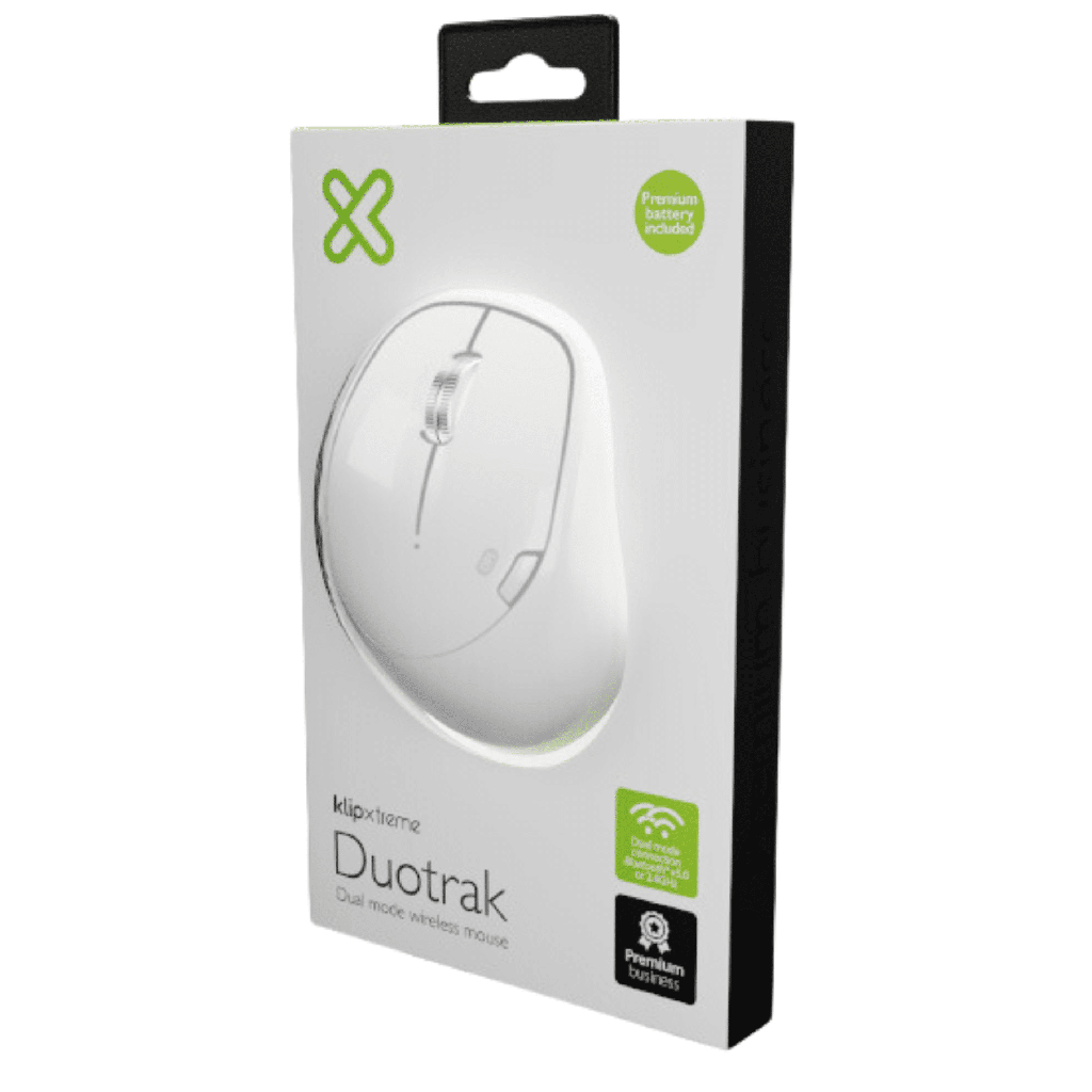 Mouse Klip Xtreme KMW-501WH ergonómico (duotrak), bluetooth, 2.4GHZ 800/1200/1600DPI, 6 botones
