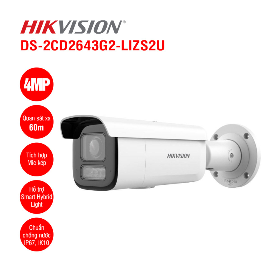 Cámara de vigilancia Hikvision acusense smart hybrid light, ip, bullet, 4MP (2688×1520)
