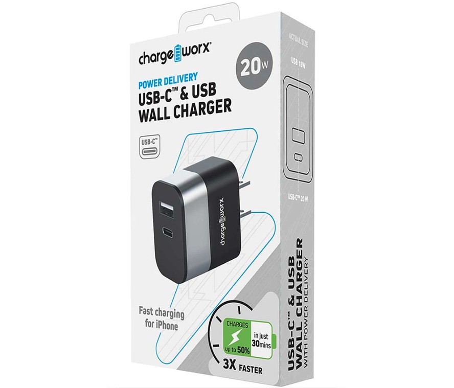 Cargador de pared dual USB y USB C, 20 w 5V/2.4 amp input