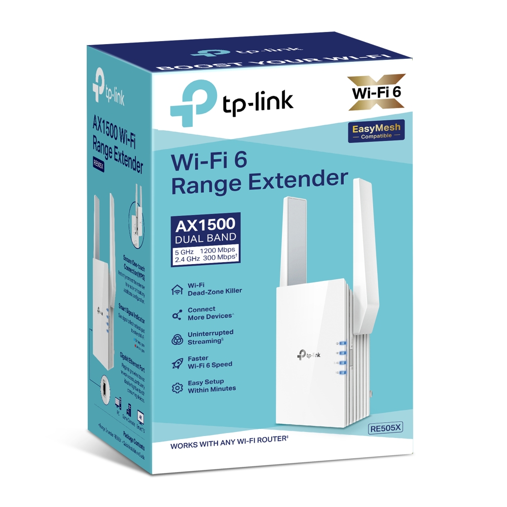 Router repetidor TP-Link RE505X, wi-fi 6 de doble banda de 5 GHZ y 2.4 GHZ, 802.11AX, 1500