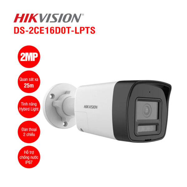 Cámara de vigilancia Hikvision, analoga, hybrid light, bullet, 2MP, (1920 1080), exir 2.0