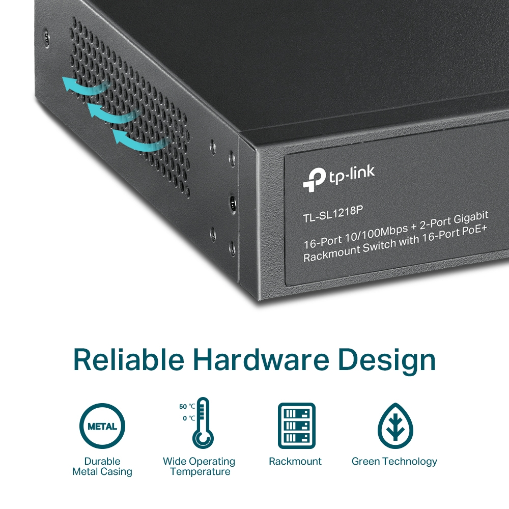 Switch 16 puertos TP-Link .16 puertos poe+ 10/100 MBPS RJ45, 2 puertos gigabit RJ45 y 1